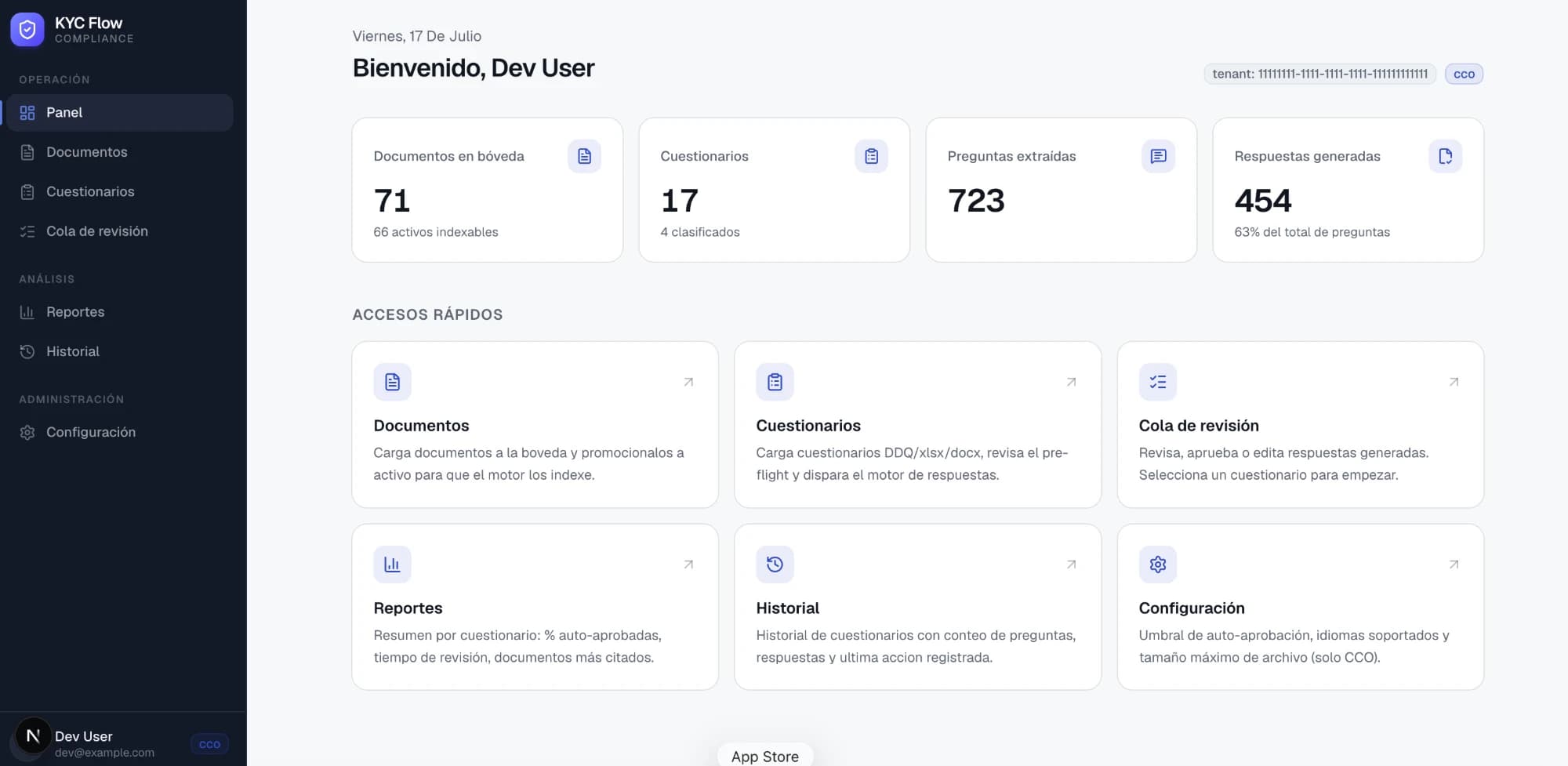 KYC Flow dashboard